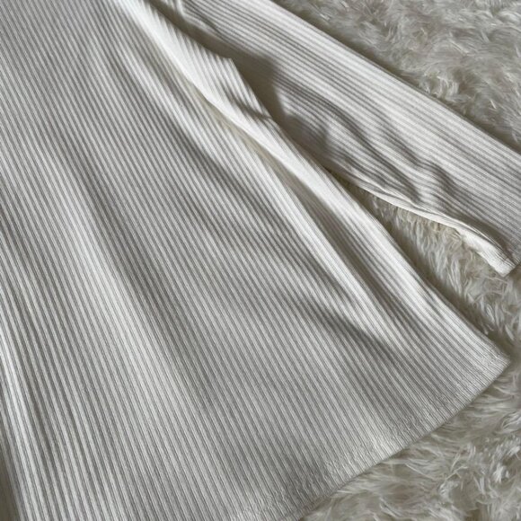 Bejed Ribbed 3/4 Sleeve Top M White - Picture 6 of 7